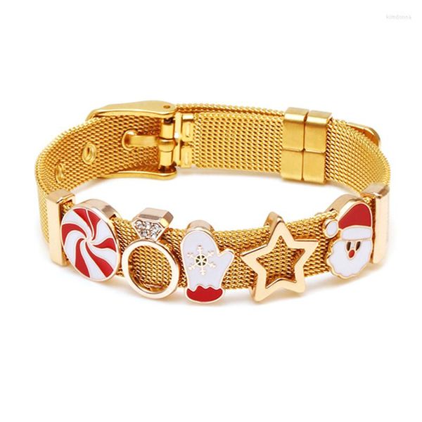 Charm Bracelets Red Candy Star Beads Fit Fashion Brand 10mm Malla de acero inoxidable para mujeres niños regalo de Navidad