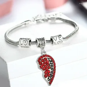 Bedelarmbanden Red Crystal Heart Charms Moeder Dochter Bracelet Gifts For Women Family Sieraden Keten Bangle Girls Mom Mommy Presents