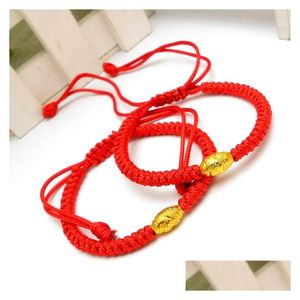 Bracelets de charme Bracelet de corde rouge Noeud attaché Couple Main Tricot Béni Chanceux Drop Livraison Bijoux Dhbnx