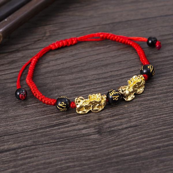 Bracelets à breloques Corde rouge Double PI Xiu Bonded Signification Bracelet connecté Tressé à la main Année Benming