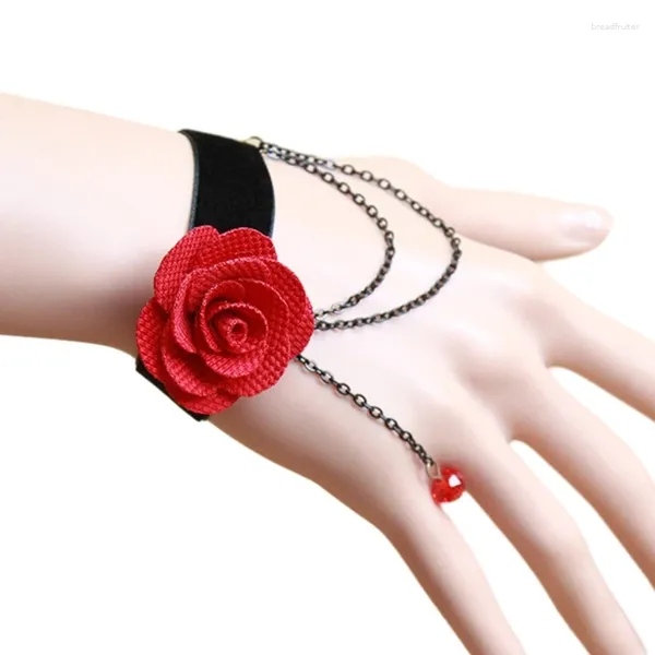 Pulseras con dijes Pulsera de cadena de mano de rosa roja Borla de cuentas de cristal Joyería dulce para mujeres y niñas Regalos