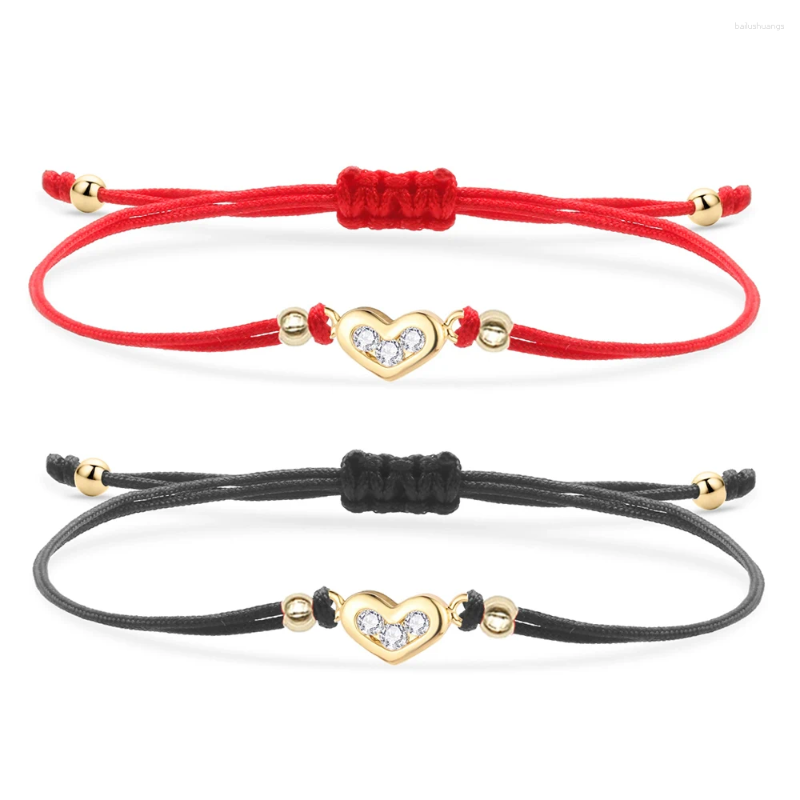 Charm Bracelets Red String Bracelet Cubic Zirconia Stones Mini Love Heart Women Gold-plated Brass CZ Cord Handmade