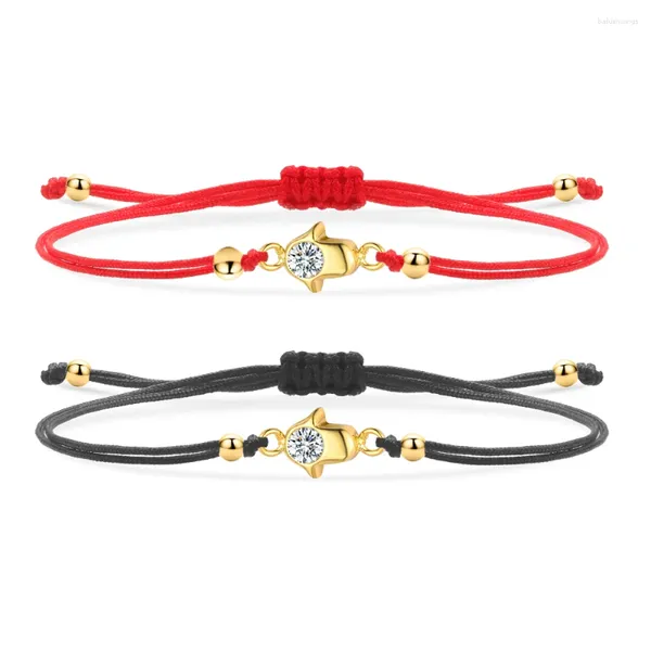 Pulseras de encanto Pulsera de hilo rojo Solo Cubic Zirconia Crystal Hamsa Mano Lucky Mujeres Moda CZ Zircon Piedra Joyería de latón