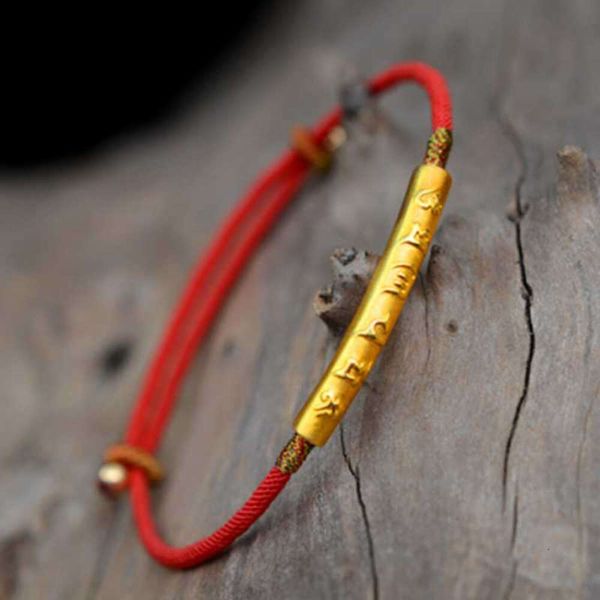 Bracelets de charme Corde rouge Noeud chinois tressé Pur Argent Plaqué or Six caractères Mantra Bracelet pour Womencharm