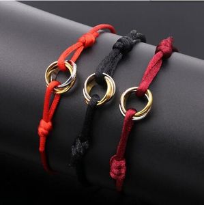 Bracelets à breloques Chaîne rouge Fabriqués à la main Macramé Corde Bracelets Cube Micro trois cercles Zircon amour Bracelet Femme Homme Bijoux GB1220