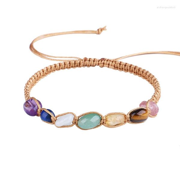 Pulseras con dijes Reiki Piedra curativa Cristal natural Pulsera irregular Chakra Energía Tejida a mano Meditación Yoga Joyería