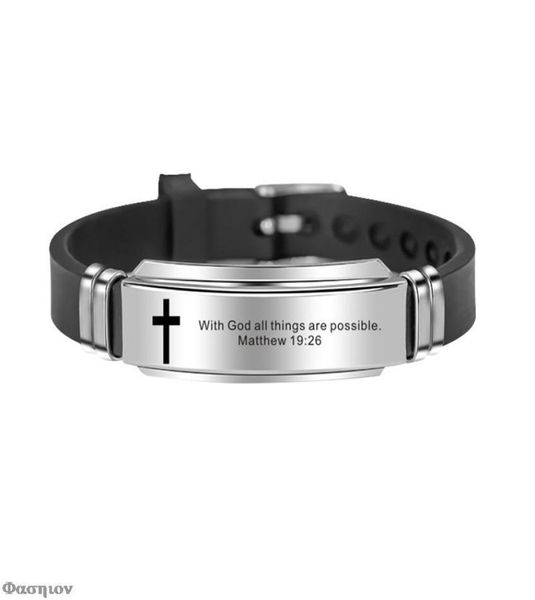 Charme bracelets religieux Jésus Écriture Citation biblique Verset inspirant la foi Silicone pour les hommes Personnalisez Gift9365668