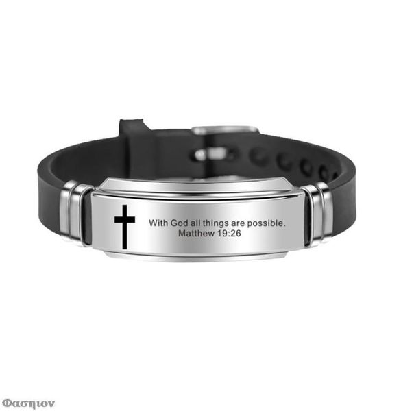 Pulseras con dijes Religioso Jesús Escritura Cita Biblia Verso Inspirador Fe Silicona para hombres Personalizar Gift7453523