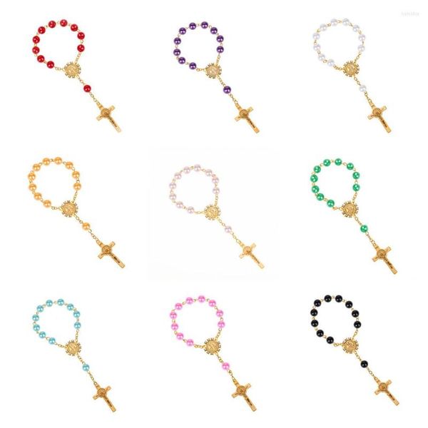 Bracelets porte-bonheur Ornements religieux Religion Catholique Communion Coupe Centre de cadeaux Croix dorée Chapelet Bracelet Perle