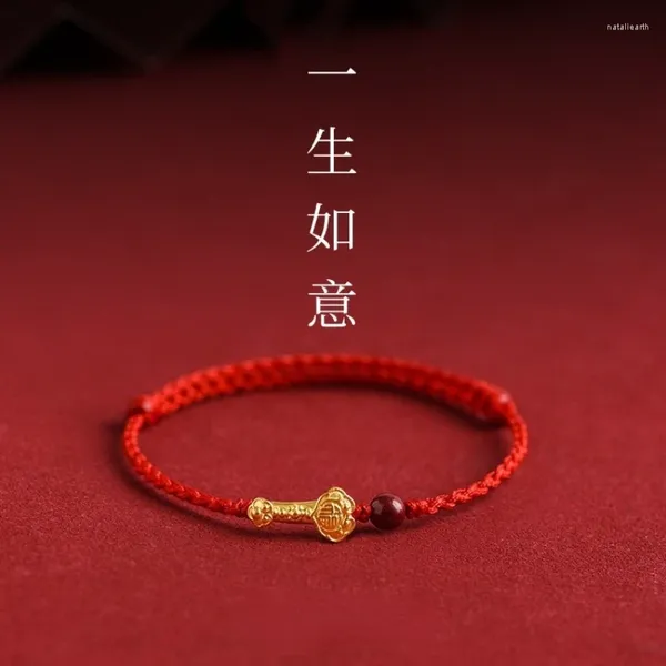 Bracelets de charme Bracelet chanceux de style chinois rétro pour les couples Corde rouge traditionnelle et perles de bon augure Accessoires de mode Cadeaux