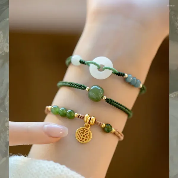 Pulseras de encanto Retro Mujer Regalo Joyería Cuerda de mano Chino Antiguo Amigo Brazalete Mujeres Imitación Jade Estilo Coreano