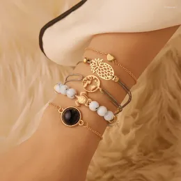 Bracelets de charme Rétro Géométrique Creux Ananas En Forme De Coeur Bracelet De Perles Ensemble Perles En Céramique Tortue Bijoux À La Main De Mode