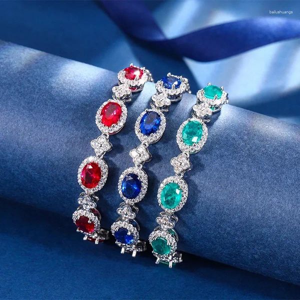 Pulseras con dijes Retro Verde Rojo Cristal Oval Piedra Pulsera de dedo Flor de lujo Clásico Cubic Zirconia Joyería de mujer Amigos Regalo