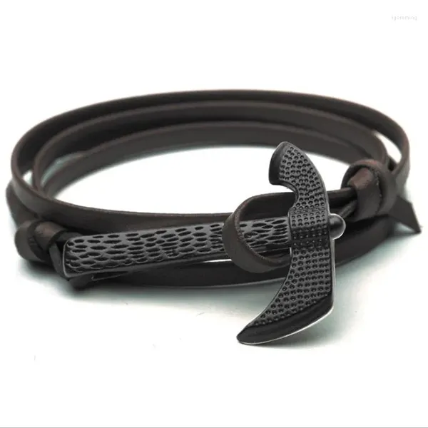 Bracelets de charme Rétro Cuir Marteau Bracelet Multicouche Personnalité Mode Ancre Style Axe Couple Hommes Et Femmes