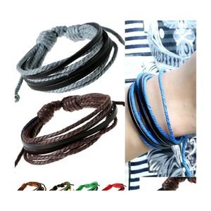 Bracelets de charme Rétro En Cuir Tressé Bracelet Tissé Bracelet Manchette Punk Hommes Femmes Surfeur Bracelet Couples Bohême Bijoux 202200 Dhodk