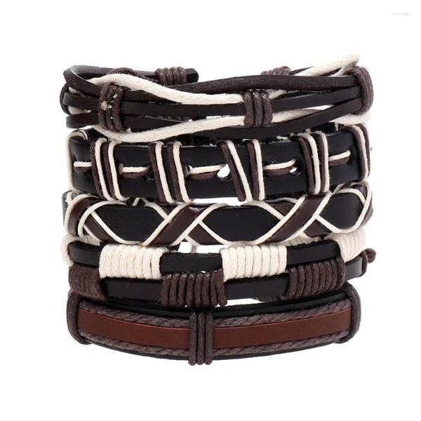 Bracelets de charme Rétro Bracelet en cuir créatif pour hommes tissé style punk tendance cinq pièces combinaison ensemble cadeau