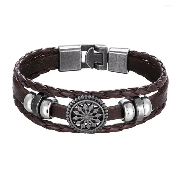 Bracelets porte-bonheur Rétro Tournesol Bracelet Pour Homme Cuir Boucle Multi Couches Perlé Mode Soirée Personnalisé Tendance Exquis