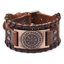 Bracelets de charme Bracelet en cuir rétro Viking pour hommes avec symbole Odin des runes Nordic Compass2310