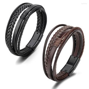 Bracelets porte-bonheur rétro Vintage corde Bracelet en cuir Homme noir marron mode hommes bijoux classique multicouche Pulsera De Cuero