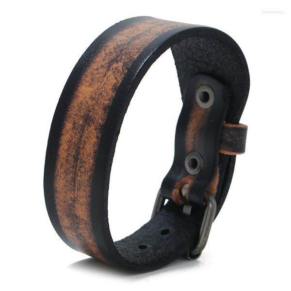 Pulseras de encanto Retro Vintage Wrap Hebilla Pulsera de cuero genuino Punk Ajustable Hombres Cinturón ancho Pulsera Brazaletes Joyería