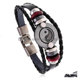 Bracelets porte-bonheur Retro Yinyang Bracelet Mltilayer Cuir Femmes Hommes Mode Bijoux Will And Sandy Drop Delivery Dhvqv