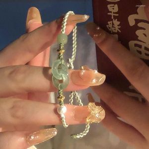 Bedelarmbanden Ring Link vrede Buckle Girlfine 'Bracelet Female Ins Special Interest Design Hetian Yu Hand Woven Touw voor vriendin