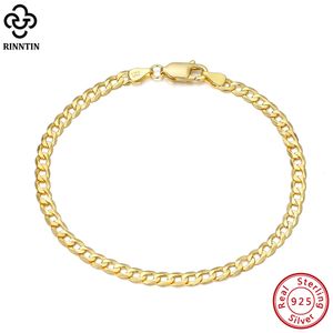 Bracelets de charme Rinntin 18K Gold Plus de 925 Bracelet de chaîne cubaine en argent sterling 3 mm pour les femmes Bracelet argenté à la mode SB123 230228