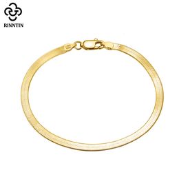 Bedelarmbanden Rinntin 18K goud sterling zilver Italiaans 3 mm flexibele platte visgraat kettingarmband voor vrouwen Party Bangle Sieraden SB107 230921