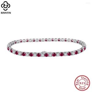 Bracelets de charme Rinntin 925 Bracelet de tennis en argent sterling pour femmes 3mm ClearRuby Zircone cubique Chaîne de luxe Bijoux Cadeau SB138