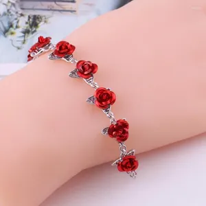 Charm Armbanden Romantische Verstelbare Rode Roos Link Chain Armband Mode Valentijn Cadeau Voor Lover Dames Hand Bruid Sieraden