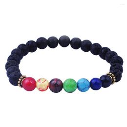 Bracelets porte-bonheur Romeda hommes lave volcanique pierre de magma perlé équilibre de guérison extensible Yoga perles Bracelet squelette bijoux