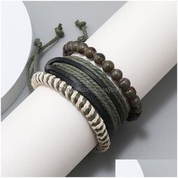 Bracelets de charme corde en cuir tressé à la main en verre perlé ensemble pour hommes femmes décor de fête bracelet bijoux livraison directe DHSWM