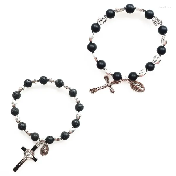 Pulseras de encanto Rosario Beads Pulsera católica para mujeres Stretch Cross Relig