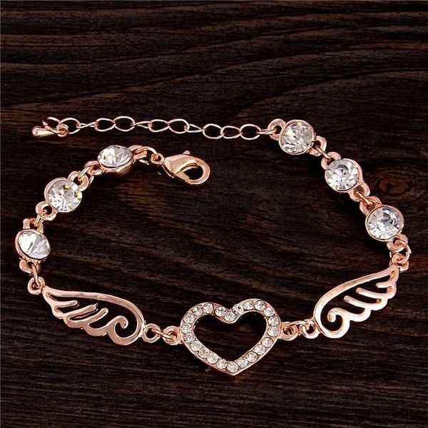 Pulseras con dijes, pulseras de oro rosa, pulsera con alas angulares para mujer, joyería de moda R231014