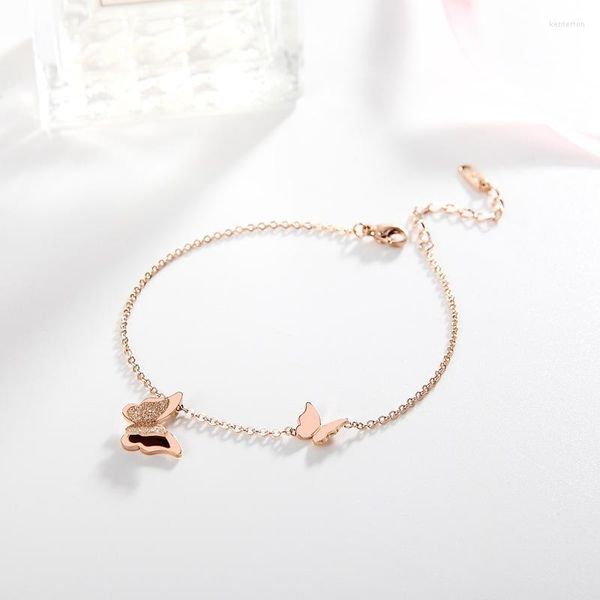 Bracelets porte-bonheur couleur or rose papillon personnalité acier inoxydable 2 couches Bracelet Bracelet femmes Bff amoureux bijouxCharme Kent22