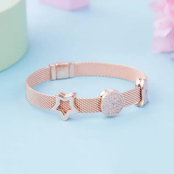 Pulseras con dijes Pulsera de malla Reflexions con acabado en oro rosa chapado en oro rosa para mujer