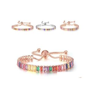 Bedelarmbanden rosé vergulde kubieke zirkoon verstelbare colorf armband voor vrouwen meisjes regenboog verjaardagsfeestje bruiloft sieraden cadeau dhwhk