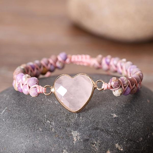 Bracelets à breloques Rose à facettes en forme de cœur, pierres coupées pour filles, amour protégé, bijoux