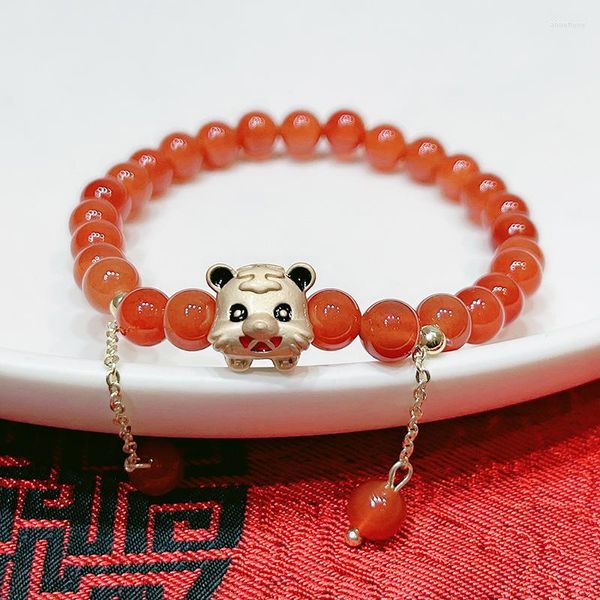 Bracelets porte-bonheur Rose Sisi Style chinois porte-bonheur Agate pour femme rétro tigre année Bracelet bijoux femme cadeau fille