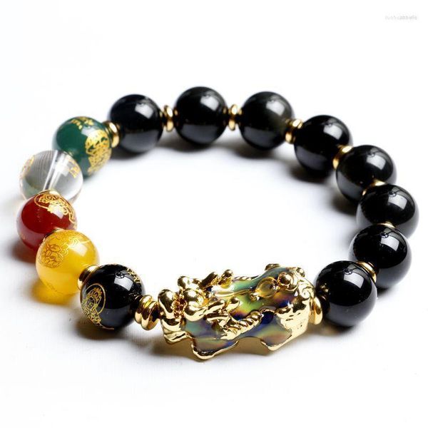 Pulseras con dijes Rose Sisi Estilo chino Pulsera para hombres Pixiu Fortune Cambio de temperatura Color Obsidiana Cuenta de piedra para hombre Regalo de la suerte