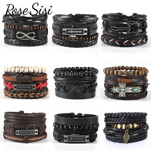 Bedelarmbanden rose sisi Europese en Amerikaanse stijl handgeweven brief lederen armband man keten legering 8-tekens pols voor mannen