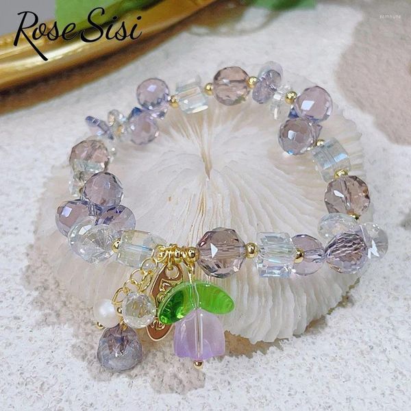 Bracelets de charme Bracelet en cristal frais Rose Sisi pour femmes Beles de fleurs de coeur Belle Rope élastique 19-24cm Gelle cadeau