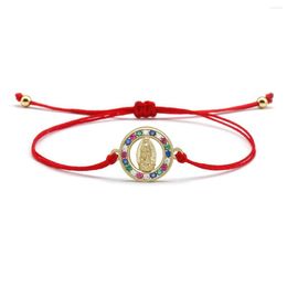 Bedelarmbanden rond uitgehold uit invoegen zirkoon maagdelijke hanger hanger armband voor vrouwen mannen vergulde touwketen verstelbare geloof sieraden