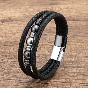 Bedelarmbanden ronde roestvrijstalen kraal accessoire heren armband sieraden klassieke meerlagige lager leer touw keten mannelijke armbanden cadeau