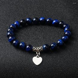 Bracelets porte-bonheur bleu Royal oeil de tigre coeur pour femme en acier inoxydable 316L pendentif Nature pierre Couple bijoux Pulsera