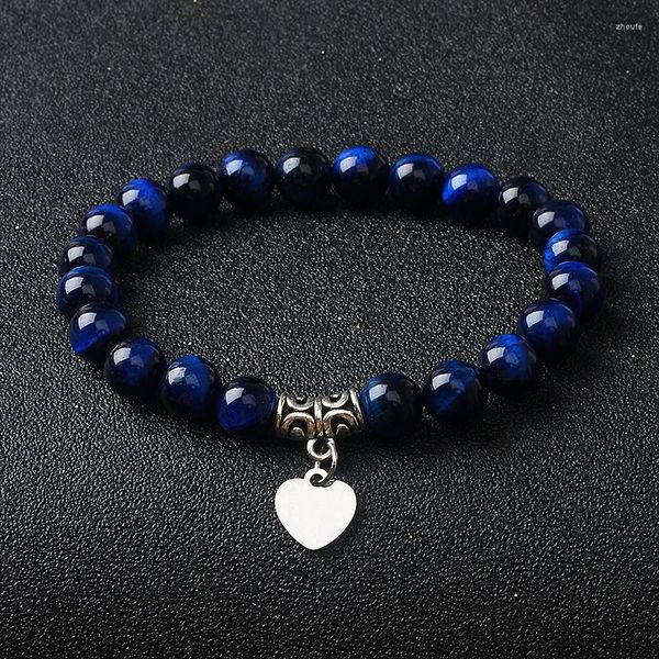 Pulseras con dijes corazón de ojo de tigre azul real para mujer colgante de acero inoxidable 316L piedra natural pareja joyería Pulsera