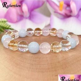 Bedelarmbanden rthen libra zodiac edelsteen armband aquamarine roos quartz citrine clear haling crystals sieraden oktober druppel deliv dhz8i