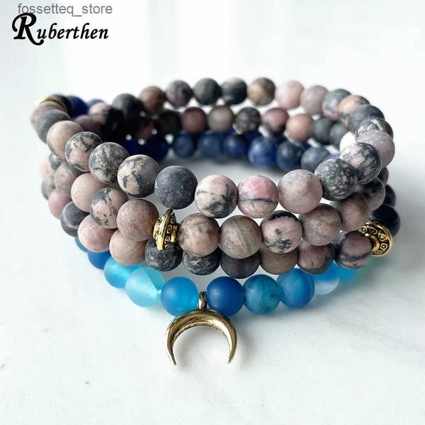 Pulseras con dijes Ruberthen 6 mm Ágata azul mate 108 Mala Mujer Vena negra Rodonita 4 Wr Yoga Mala Joyería L240319