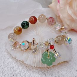 Bedelarmbanden ruifan natuurlijke groene jade bloemendruppel hanger multicolor rutile kristal kralen armband dames voortreffelijke sieraden ybr572 230406