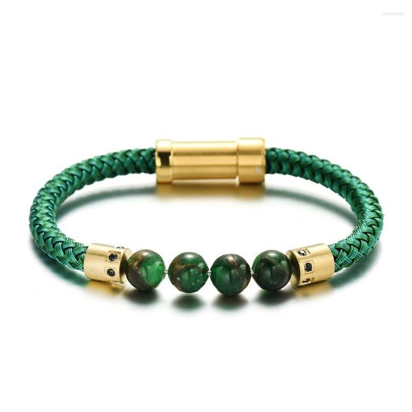 Bracelets porte-bonheur RUIMO 2023 fil d'acier inoxydable de Style forêt bricolage et perle de pierre naturelle détachable Bracelet de bijoux vert pour hommes femmes